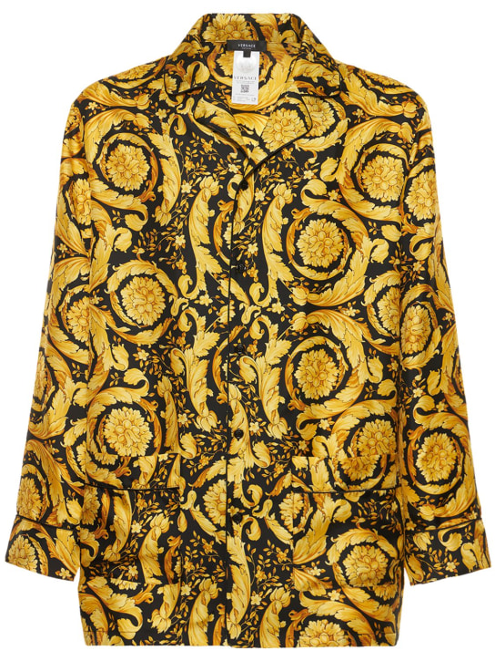 Versace: Baroque print silk twill shirt - Black/Gold - men_0 | Luisa Via Roma
