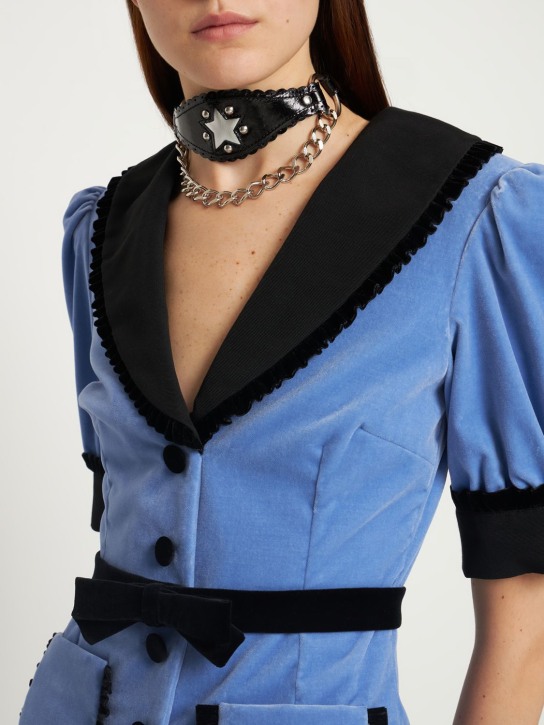 Alessandra Rich: Leder-Halsband mit Stern und Kette - Schwarz/Kristall - women_1 | Luisa Via Roma