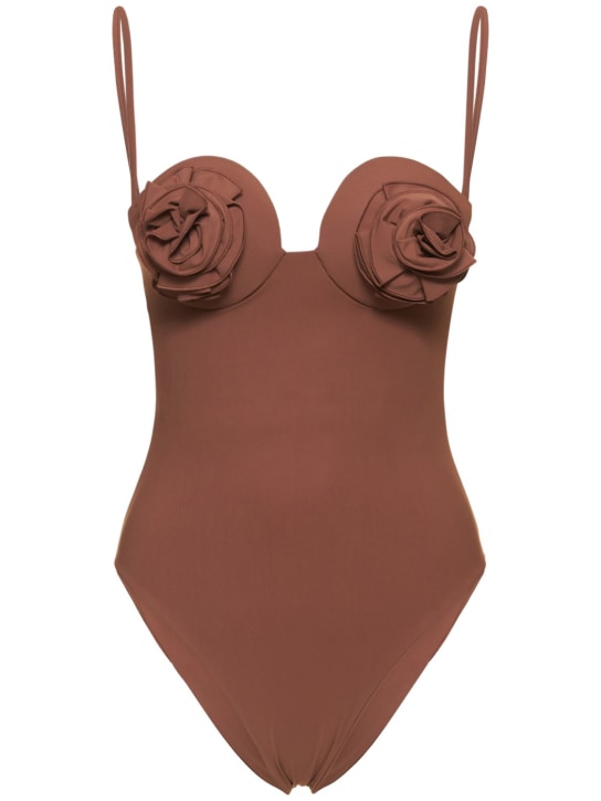Magda Butrym: Maillot de bain 1 pièce en jersey avec fleur en 3D - Marron - women_0 | Luisa Via Roma