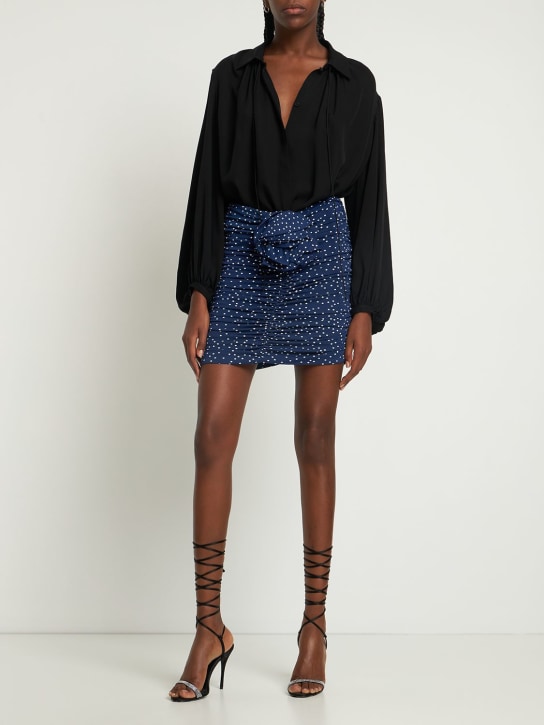 Magda Butrym: Drapierter; gepunkteter Minirock mit Blume - Dunkelblau - women_1 | Luisa Via Roma