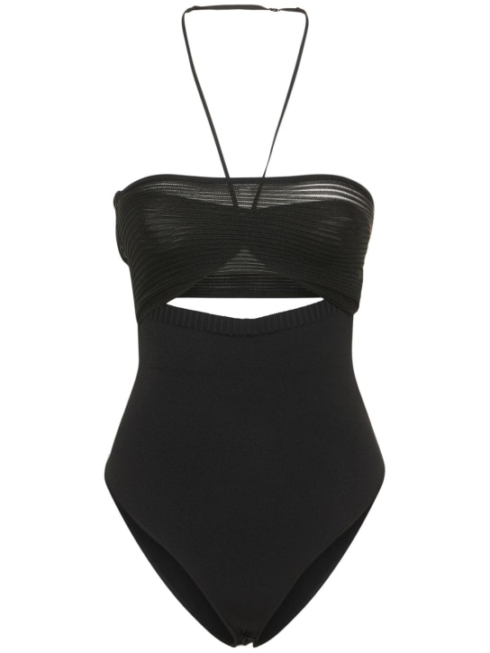 Nensi Dojaka: Body in maglia a costine con cutout - Nero - women_0 | Luisa Via Roma