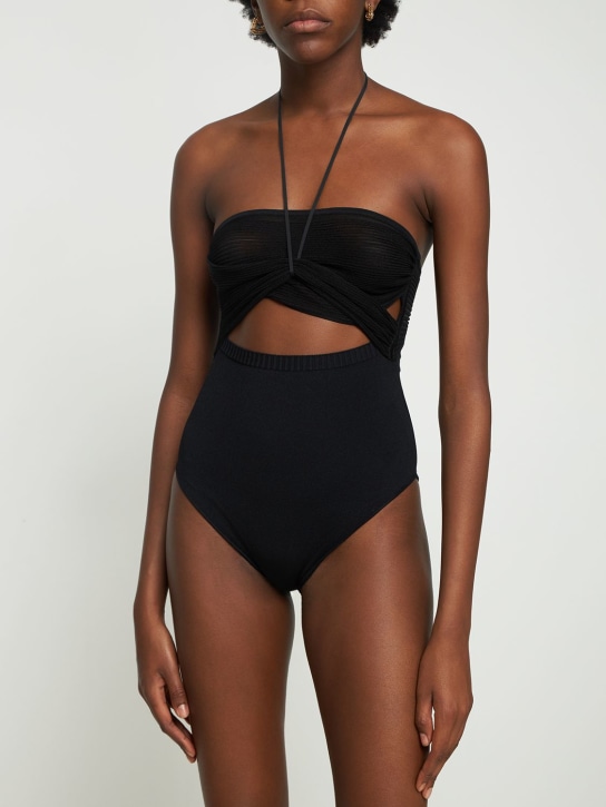 Nensi Dojaka: Body in maglia a costine con cutout - Nero - women_1 | Luisa Via Roma