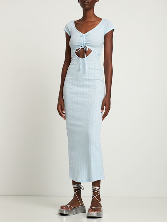 Frankies Bikinis: Millie pointelle cotton midi dress - Light Blue - women_1 | Luisa Via Roma