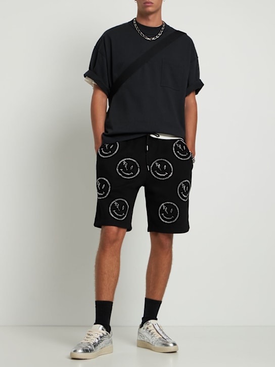 Retrovert: All over rhinestone smiley shorts - Black - men_1 | Luisa Via Roma