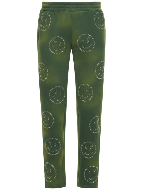 Retrovert: All over rhinestone smiley sweatpants - Green - men_0 | Luisa Via Roma