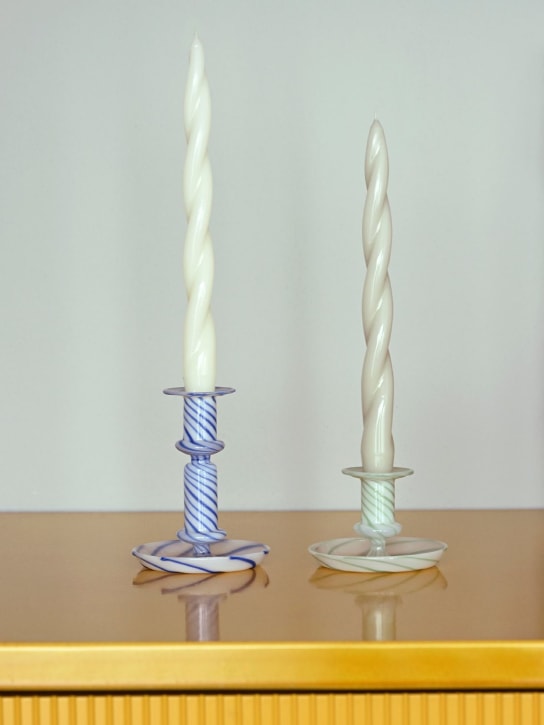 HAY: Flare Stripe Milk glass candlestick - Beyaz/Mavi - ecraft_1 | Luisa Via Roma