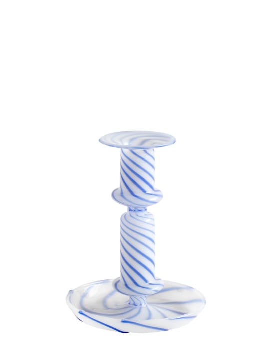 HAY: Portacandela Flare Stripe Milk in vetro - Bianco/Blu - ecraft_0 | Luisa Via Roma