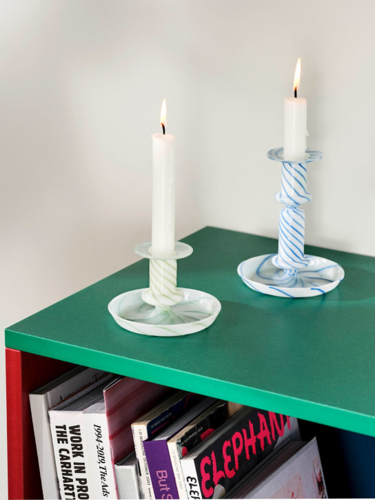 HAY: Flare Stripe Milk glass candlestick - White/Blue - ecraft_2 | Luisa Via Roma
