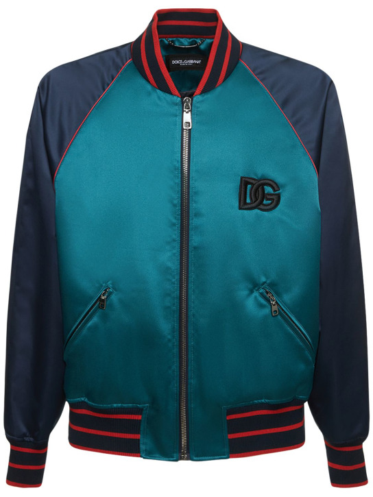 Dolce&Gabbana: Satin sports bomber jacket - Blue - men_0 | Luisa Via Roma