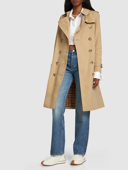 Burberry: Kensington long canvas trench coat - Beige - women_1 | Luisa Via Roma