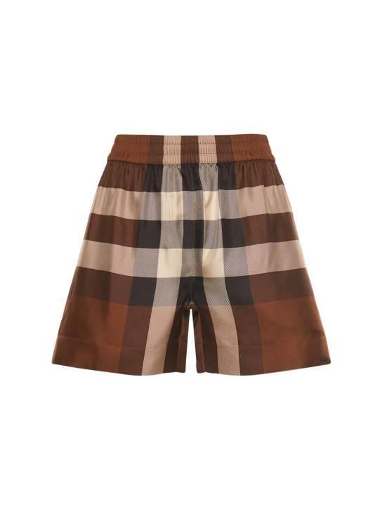 Burberry: Tawney Check silk twill shorts - Dark Birch Brow - women_0 | Luisa Via Roma