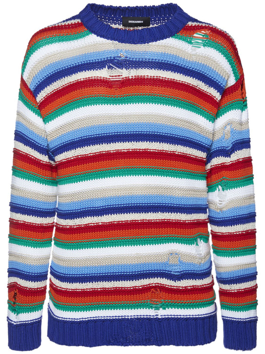 Dsquared2: Striped cotton knit destroyed sweater - men_0 | Luisa Via Roma