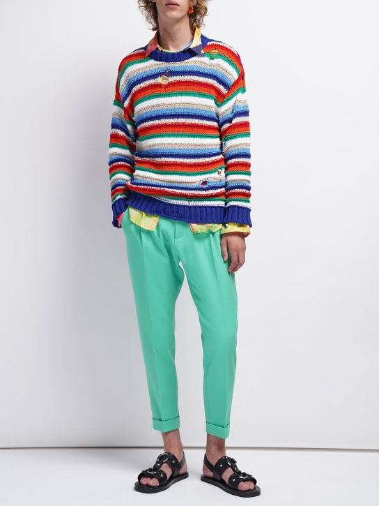 Dsquared2: Striped cotton knit destroyed sweater - men_1 | Luisa Via Roma