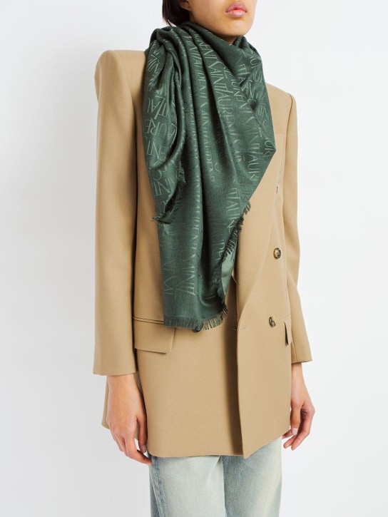 Saint Laurent: Light silk & wool jacquard scarf - Dunkelgrün - women_1 | Luisa Via Roma