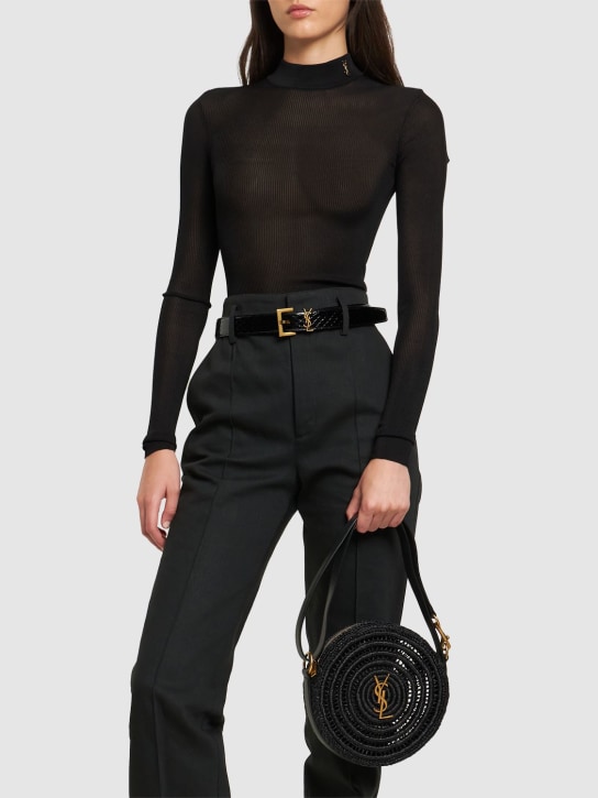 Saint Laurent: Round raffia shoulder bag - Black - women_1 | Luisa Via Roma