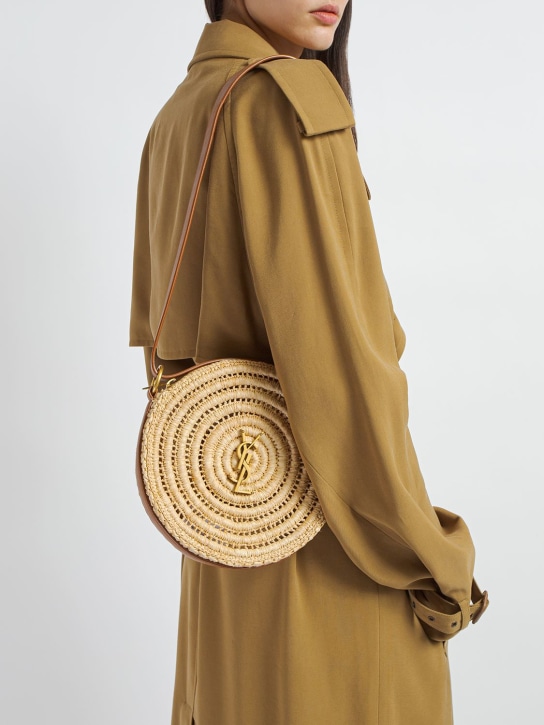 Saint Laurent: Round raffia shoulder bag - Naturel - women_1 | Luisa Via Roma