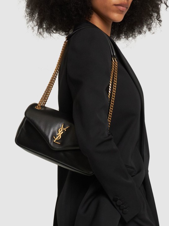 Saint Laurent: Calypso leather shoulder bag - Siyah - women_1 | Luisa Via Roma