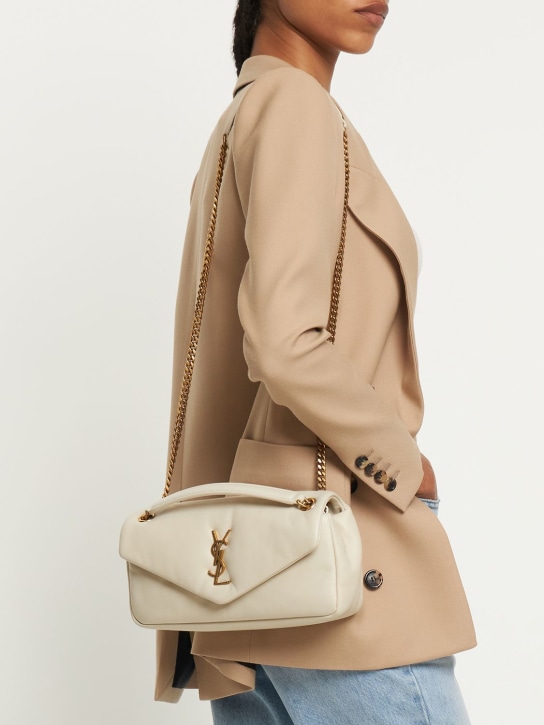 Saint Laurent: Calypso plunged leather shoulder bag - Blanc Vintage - women_1 | Luisa Via Roma