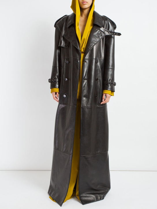 Saint Laurent: Leather long trench coat - Black - women_1 | Luisa Via Roma