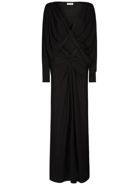 Saint Laurent: Draped viscose jersey dress - Black - women_0 | Luisa Via Roma