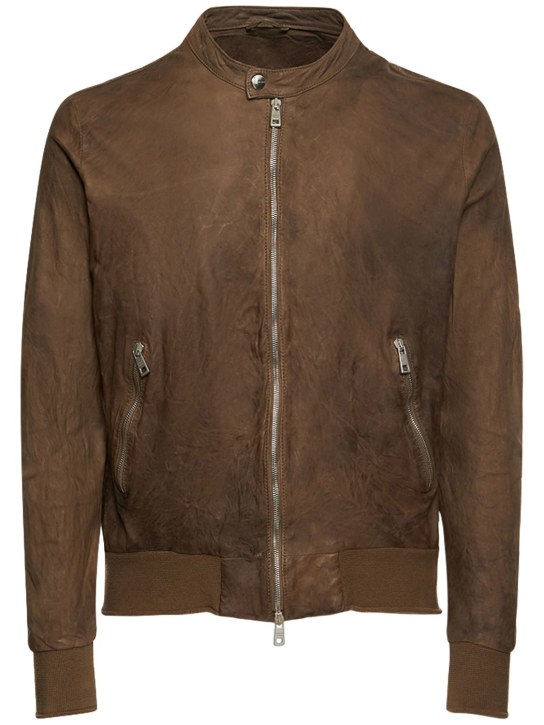 Giorgio Brato: Brushed leather bomber jacket - Kahverengi - men_0 | Luisa Via Roma
