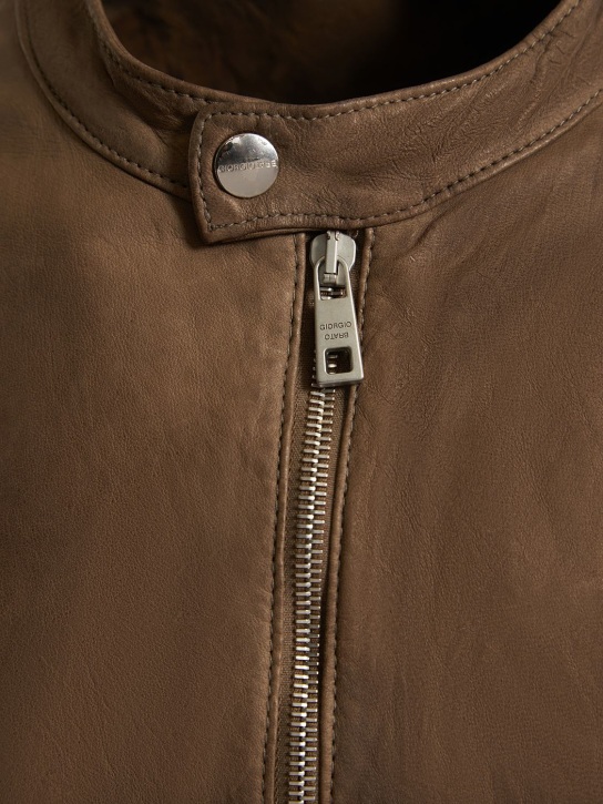 Giorgio Brato: Brushed leather bomber jacket - Kahverengi - men_1 | Luisa Via Roma