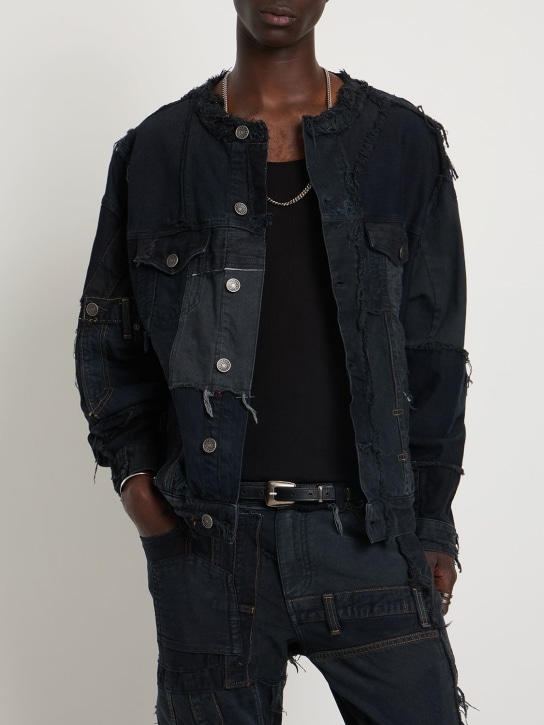 Dolce&Gabbana: Overdyed denim patchwork crew jacket - Blue - men_1 | Luisa Via Roma