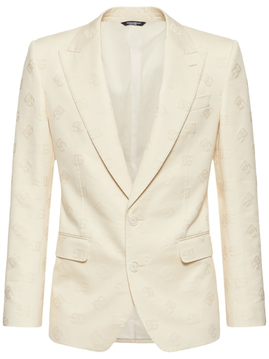 Dolce&Gabbana: Monogram jakarlı pamuklu ceket - Beyaz - men_0 | Luisa Via Roma