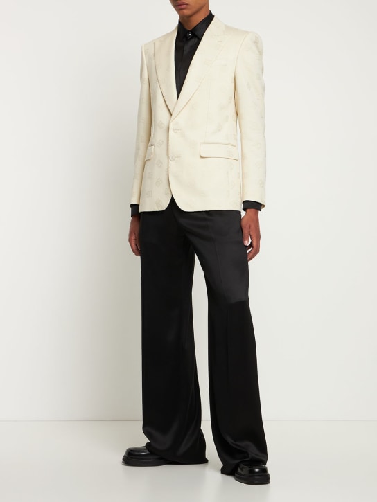 Dolce&Gabbana: Monogram jakarlı pamuklu ceket - Beyaz - men_1 | Luisa Via Roma