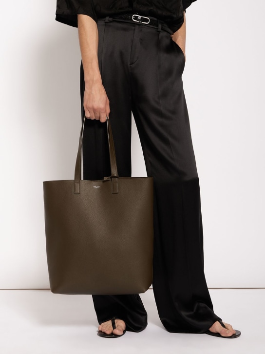 Saint Laurent: Bold Shopping leather bag - Dark Kaki - men_1 | Luisa Via Roma
