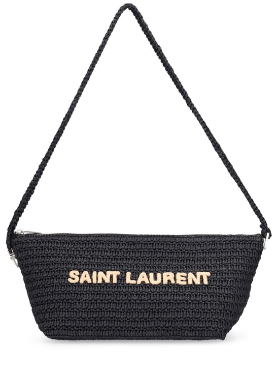 Saint Laurent: Le酒椰纤维单肩包 - 黑色 - men_0 | Luisa Via Roma