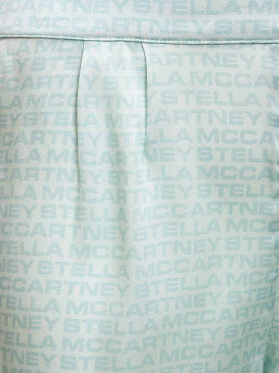 Stella McCartney: Monogram printed silk shorts - Mint/Pale Blu - women_1 | Luisa Via Roma