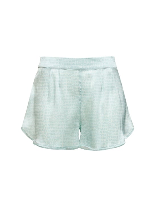 Stella McCartney: Monogram printed silk shorts - Mint/Pale Blu - women_0 | Luisa Via Roma