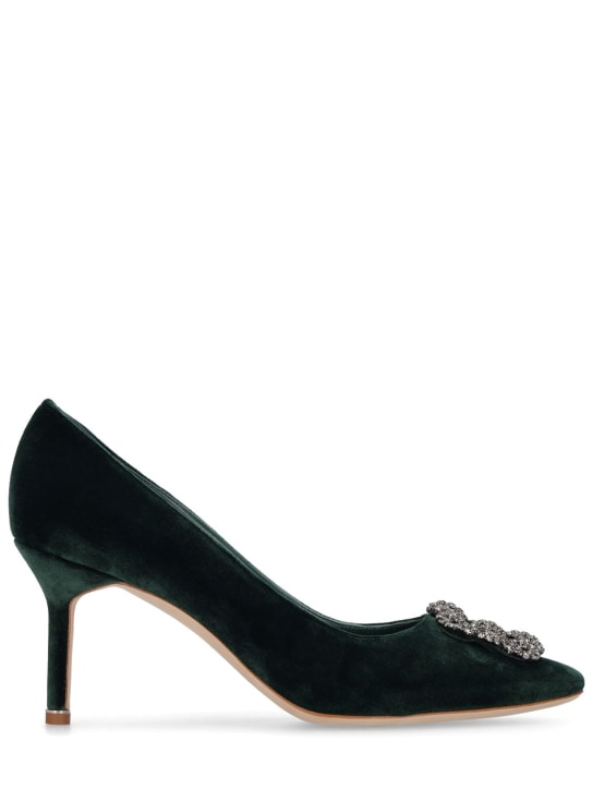 Manolo Blahnik: Zapatos de tacón Hangisi de terciopelo 70mm - Verde Oscuro - women_0 | Luisa Via Roma