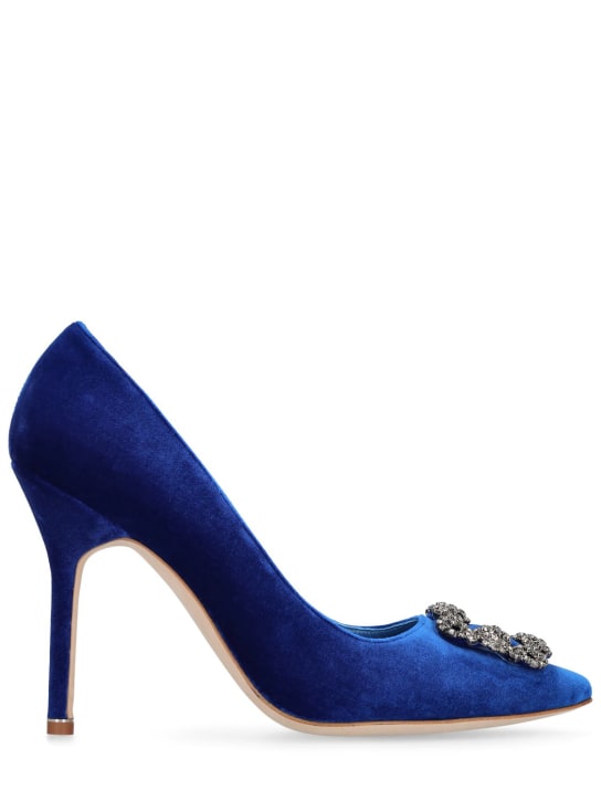Manolo Blahnik: 105mm Hangisi embellished velvet pumps - Blue - women_0 | Luisa Via Roma