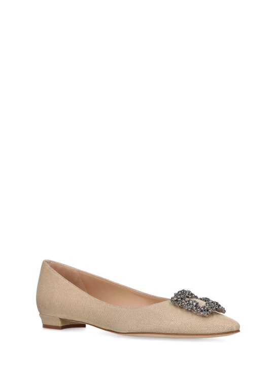 Manolo Blahnik: 10毫米Hangisi金银丝平底鞋 - 金色 - women_2 | Luisa Via Roma