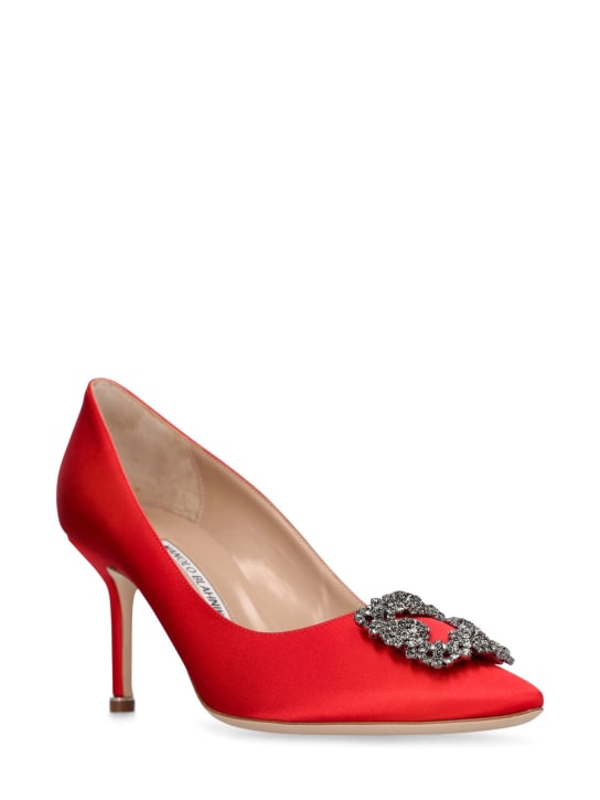 Manolo Blahnik: 70毫米Hangisi绸缎高跟鞋 - 红色 - women_2 | Luisa Via Roma