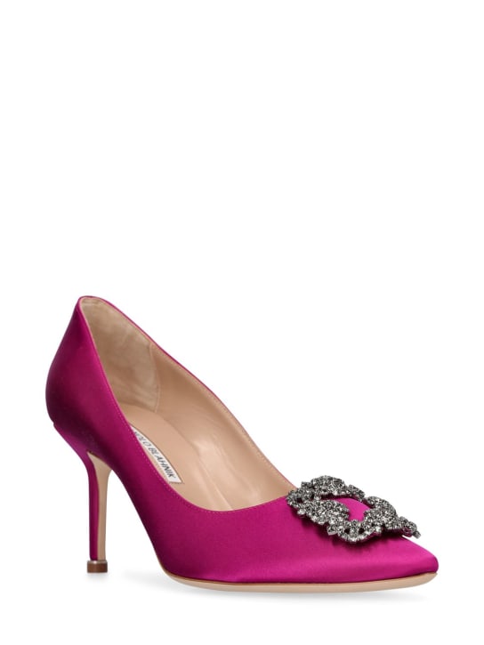 Manolo Blahnik: 70mm Hangisi satin pumps - Dark Pink - women_2 | Luisa Via Roma