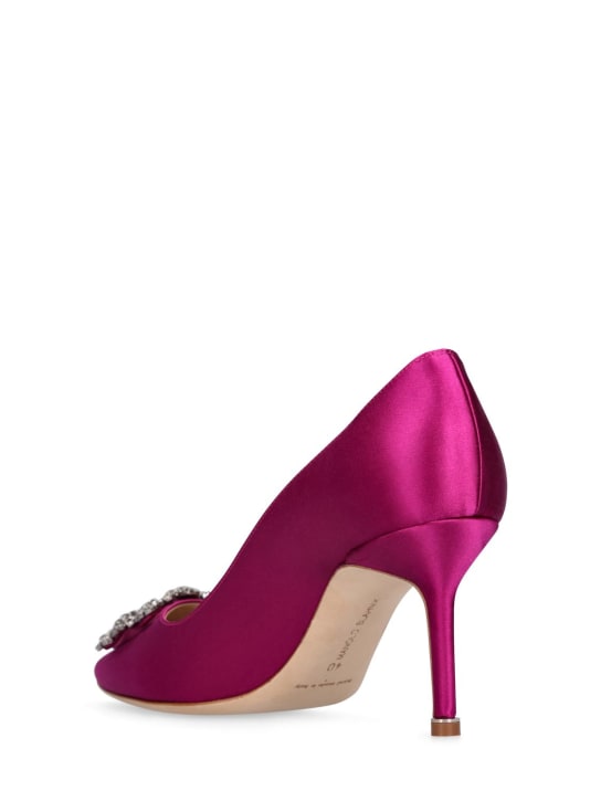 Manolo Blahnik: 70mm Hangisi satin pumps - Dark Pink - women_3 | Luisa Via Roma