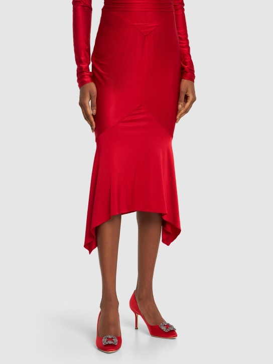 Manolo Blahnik: 70毫米Hangisi绸缎高跟鞋 - 红色 - women_1 | Luisa Via Roma