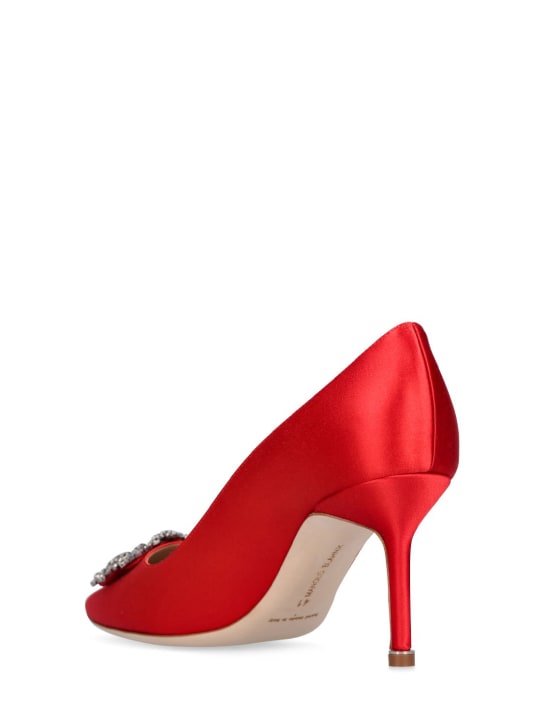 Manolo Blahnik: 70毫米Hangisi绸缎高跟鞋 - 红色 - women_3 | Luisa Via Roma