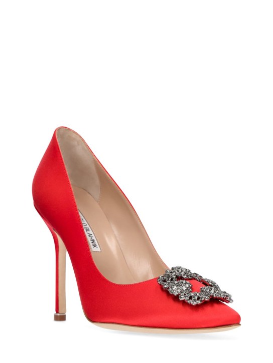 Manolo Blahnik: 105mm Hangisi satin pumps - Red - women_2 | Luisa Via Roma