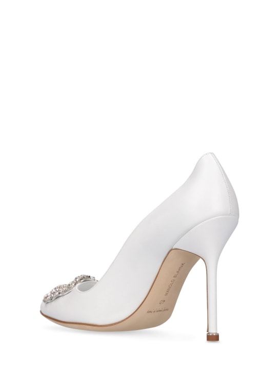 Manolo Blahnik: 105毫米Hangisi皮革高跟鞋 - 白色 - women_3 | Luisa Via Roma