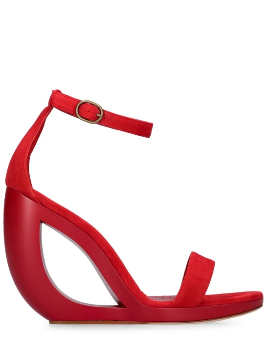 Manolo Blahnik: 105mm hohe Sandaletten aus Wildleder - Rot - women_0 | Luisa Via Roma
