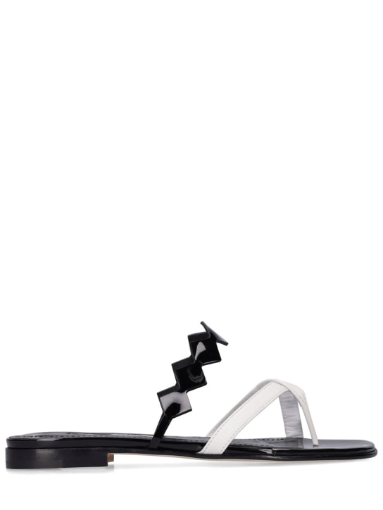 Manolo Blahnik: 10mm Sulafa leather flat sandals - White/Black - women_0 | Luisa Via Roma