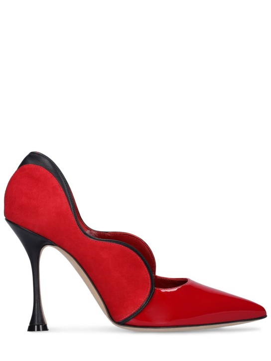 Manolo Blahnik: 105毫米Hamaki皮革高跟鞋 - 红色/黑色 - women_0 | Luisa Via Roma