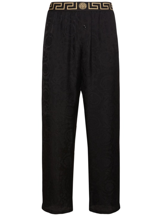 Versace: Baroque print viscose loungewear pants - Black/Gold - men_0 | Luisa Via Roma