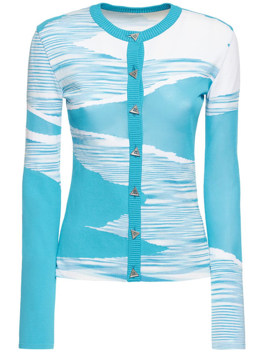 Missoni: Space dyed intarsia knit cardigan - Blue/White - women_0 | Luisa Via Roma