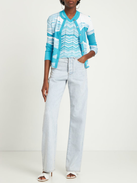 Missoni: Space dyed intarsia knit cardigan - Blue/White - women_1 | Luisa Via Roma