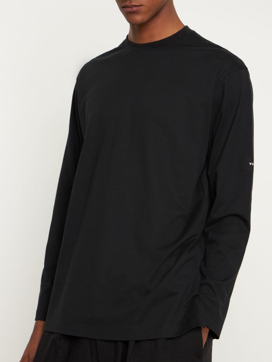 Y-3: コットンジャージー長袖Tシャツ - ブラック - men_1 | Luisa Via Roma